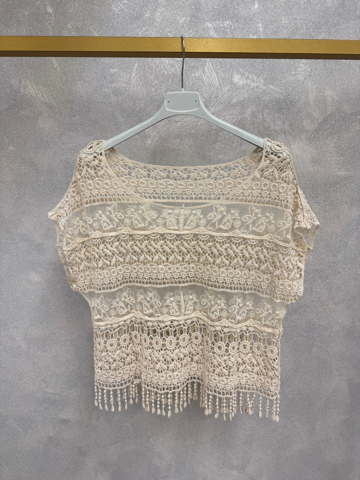Top en maille ajourée beige