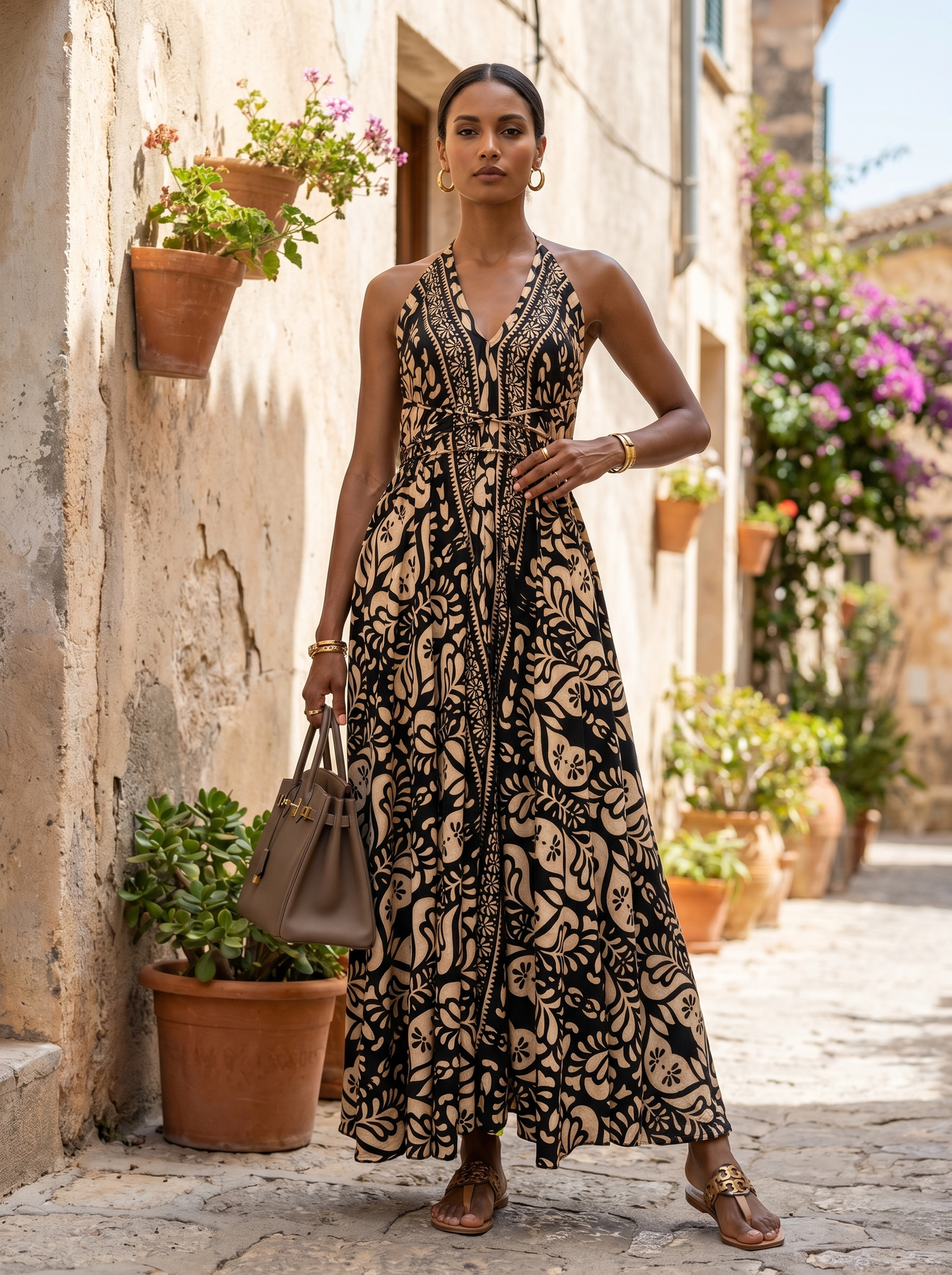Robe longue imprimée en soie froide