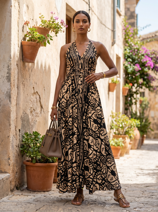 Robe longue imprimée en soie froide