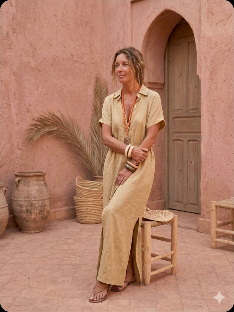 Robe safari en lin sable