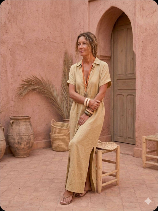 Robe safari en lin sable