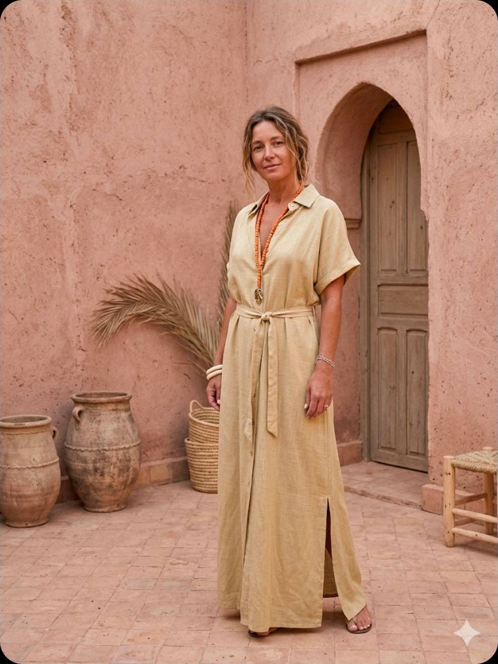 Robe safari en lin sable